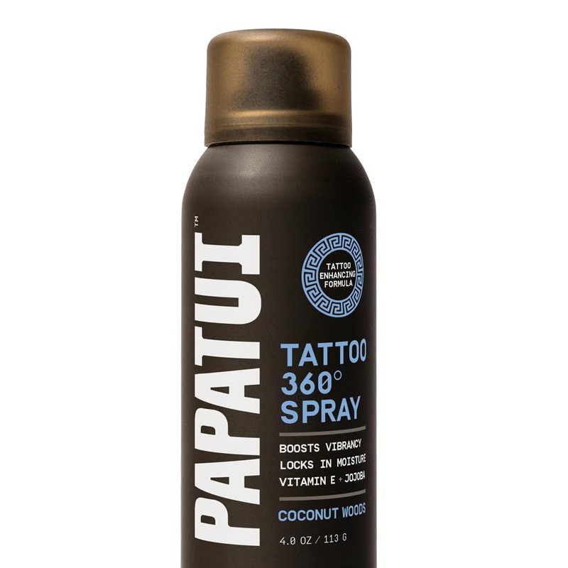 PAPATUI by Dwayne Johnson 360° Tattoo Spray | Revitalize, Protect and Brighten Tattoos | Non-Greasy, Fast-Absorbing Formula | Made with Vitamin E | Coconut Woods | 4oz