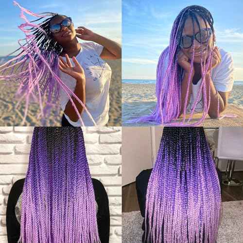 Liang Dian Pre-Stretched Braiding Hair 36 Inch 6 packs Hot Water Setting Synthetic Hair Crochet Braiding Hair Extension(Mixed black/Dark Purple/Light Purple)