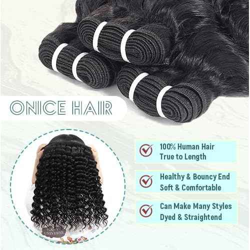 Deep Wave Human Hair Bundles 18 20 22 Inch Curly Human Hair 3 Bundles 100% Unprocessed Brazilian Virgin Deep Curly Bundles For Black Women Quick Weave Wet And Wavy Natural Black