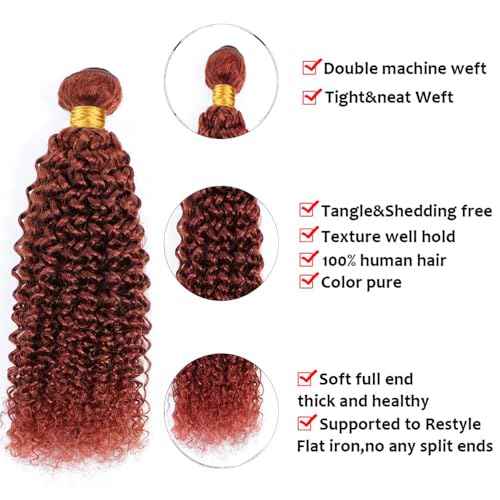 Copper Red Kinky Curly Bundles Reddish Brown Bundles Human Hair 30 30 30 inch Unprocessed Brazilian Virgin Color 33 Kinky Curly Human Hair Extensions