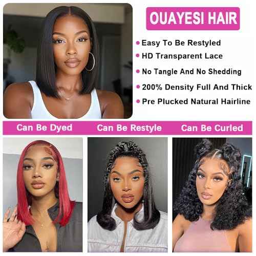 12 Inch Bob Wig Human Hair 200 Density 13x4 HD Transparent Lace Front Wigs Human Hair Pre Plucked Short Bob Glueless Straight Wigs for Women Natural Color
