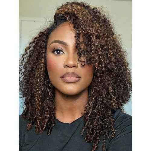 4/27 Kinky Curly Half Wig Human Hair 200 Density 3 In 1 Seamless Flip Over Glueless Wigs Human Hair Wear and Go Curly Wig Human Hair Drawstring Headband Wig for Women 22 Inch
