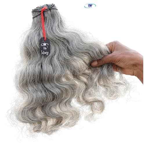 Salt & Pepper Wavy Natural Gray Indian Raw Hair Extension (14" Wavy One Bundle)