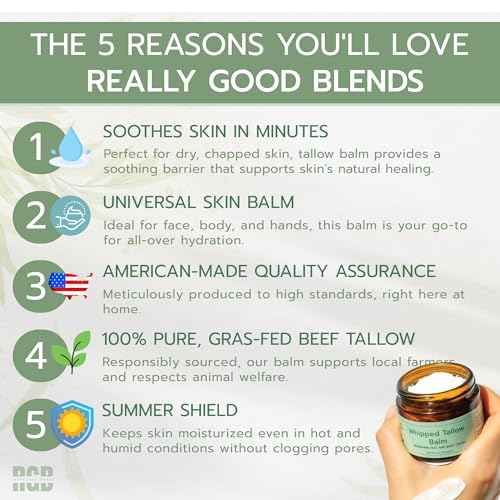 Whipped Tallow Balm (Eucalyptus), Organic Body Butter Cream, Grass Fed Beef Tallow for Skin Moisturizer, All Natural Lotion, 2 oz
