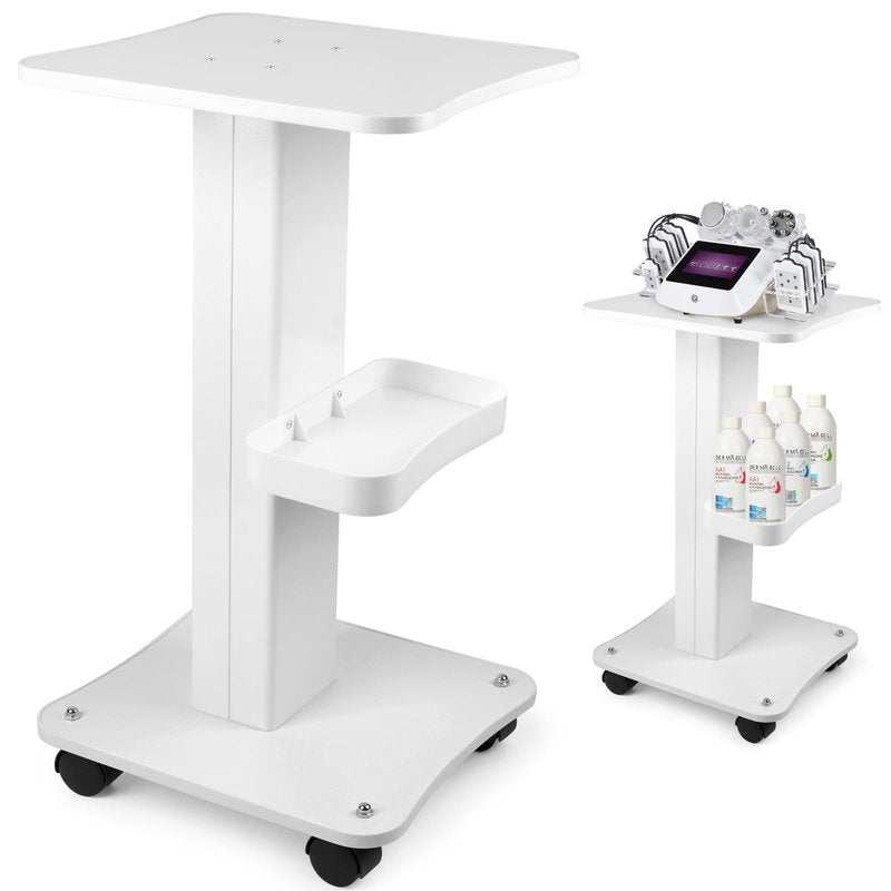 3 Tiers Beauty Trolley Cart with Wheels, Aluminum Salon Rolling Cart Work Station for Spa Pedicure Tattoo Craft Supplies, White