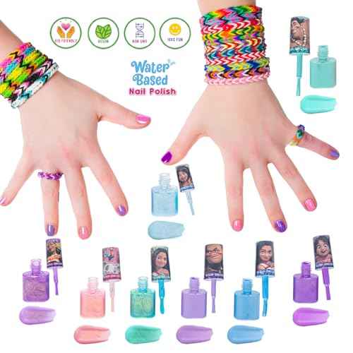 Townley Girl Moana 2 Non-Toxic Water-Based Peel Off Nail Polish Set with Glittery Shimmery and Opaque Colors for Girls Kids Ages 3+ Perfect for Parties Sleepovers and Makeovers 8 Pcs
