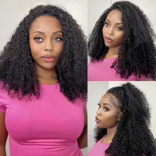 20 Inch Half Wig Human Hair 200% Density Curly 3 In 1 Seamless Flip Over with Drawstring Headband Wig Beginner Friendly Jerry Curly Human Hair Wig Wear and Go Glueless Wigs Human Hair for Women