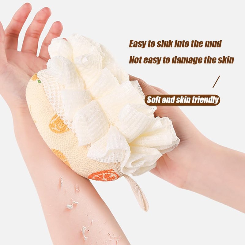 Double Sided Dual-use Bath Ball Body Scrub exfoliating Shower Gel Foam Bathroom soap Bubble Bath Flower Cleaning Shower Accessories（Yellow Lemon）