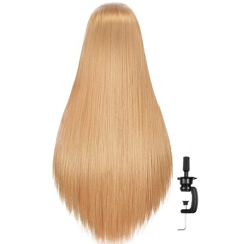FABA Mannequin Head with Hair Blonde 26"-28" Cosmetology Mannequin Head Styling Practice Braiding Cosmetology Doll Head Hair for Hairdressing with Free Clamp Holder