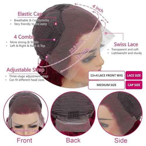 99j Burgundy Lace Front Wigs Human Hair 13x4 HD Transparent Body Wave Lace Front Wigs Human Hair Pre Plucked 180% Density Glueless Red Human Wigs for Women (24 Inch)