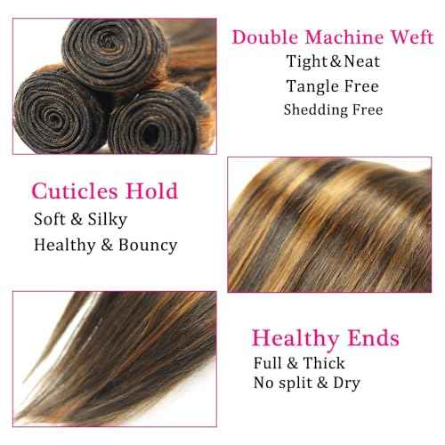 Ombre Bundles Human Hair P1B30 Straight Bundlea 30 32 34 Inch Brazilian Vingin 3 Bundl Two Tone Black Miexed With Brown Bundle Hair Weave