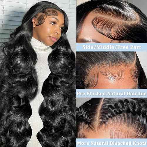 13x6 Lace Front Wigs Human Hair 200 Density Body Wave Lace Front Wigs Human Hair Pre Plucked 12A Glueless Wigs for Women HD Lace Frontal Wigs 20 Inch Natural Color