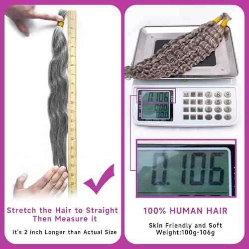 Human Braiding Hair for Boho Braids,Deep Curly Bulk Salt and Pepper Human Hair 100g 2 Bundles/Pack Brazilian Virgin Hair No Weft Wet and Wavy Gray Hair Extensions for Black Women 18 Inch