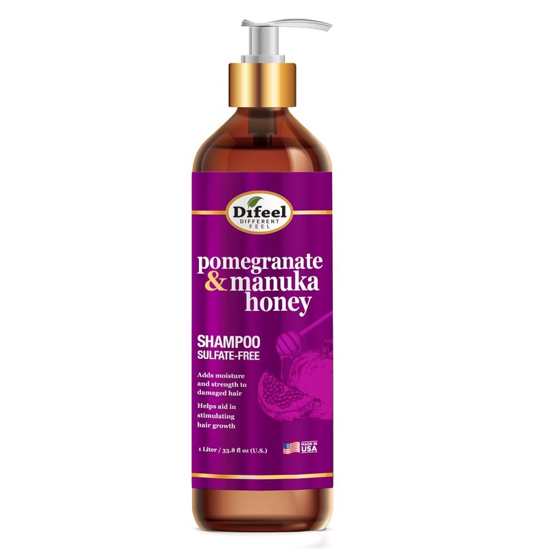 Difeel Pomegranate & Manuka Honey Shampoo - Sulfate-Free Formula for Strengthening & Moisturizing 33.8 oz