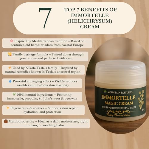 MOUNTAIN PASTURES¢ç Immortelle Magic Cream ? The Balkan Secret Balm for Healthy Skin ? Handcrafted Anti-Aging Formula with Wild Helichrysum ? Soothing, Deeply Nourishing ? 4 oz