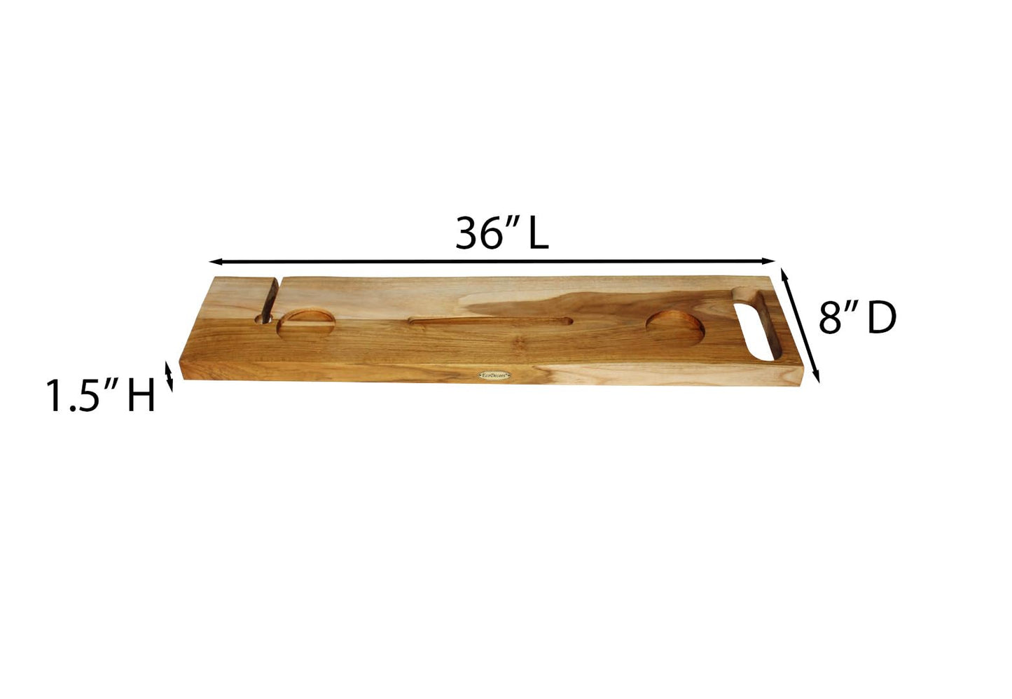 EcoDecors Eleganto 36" Live Edge Solid Teak Bath Caddy Tray with Handle, Book & Tablet Holder, Wine Glass Holders, Luxury Bathtub Tray