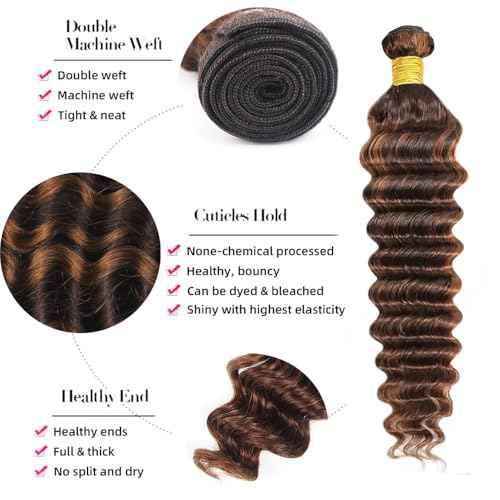 P430 Highlight Brown Bundles Human Hair Dark Brown Deep Wave 3 Bundles 30 30 30 Inch Unprocessed Brazilian Virgin Remy Hair Chocolate Brown Human Hair Extensions