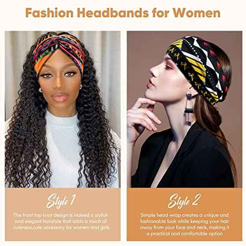 Wide African Headbands for Women Boho Twist Head Bands Elastic Turban Headwraps for Lady Yoga Sports Workout Stretchy Hairband,Pack of 8