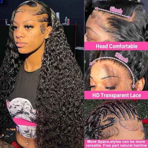26 Inch Deep Wave Lace Front Wigs Human Hair 13x6 HD Transparent Deep Curly Lace Frontal Wig Human Hair For Women 200% Density Glueless Wigs Human Hair