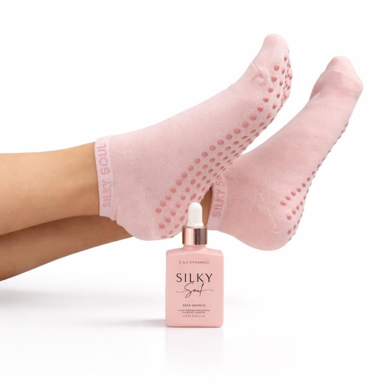 Silky Soul Moisturizing Silicone Socks for Dry Feet & Cracked Heels with Hydrating Tincture - Foot Softening & Heel Repair Treatment - Intensive Foot Repair (Pink, Large)