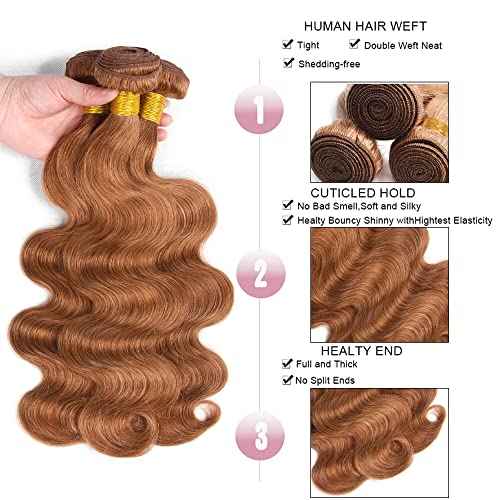 28 30 32 Inch Color #30 Body Wave Bundles Light Brown Bundles Human Hair 8A Peruvian Virgin Hair Color #30 Bundle Hair Extensions 300g