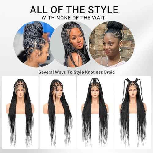 SUPERNOVA 36 Inch Knotless Box Braided Wigs With Baby Hair For Black Women Square Synthetic Hair 13x7 Lace Front Braided Wig And Half Back Double Lace Boho Braids Wig