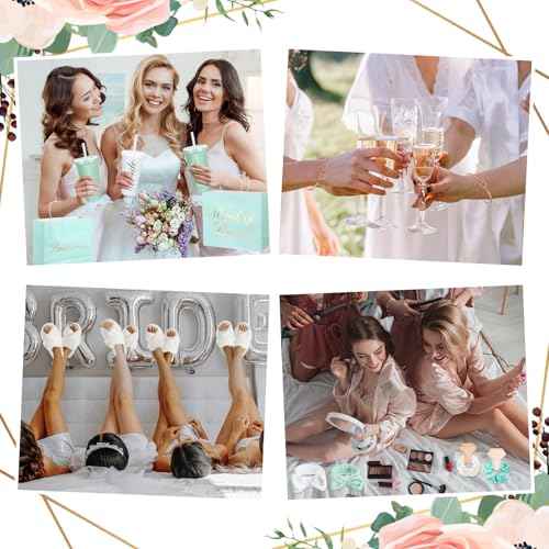 42 Pcs Bridesmaid Bride Robes Set of 6 Bridal Party Silk Satin Robes for Wedding Bachelorette Party Gifts (White,Sage Green)