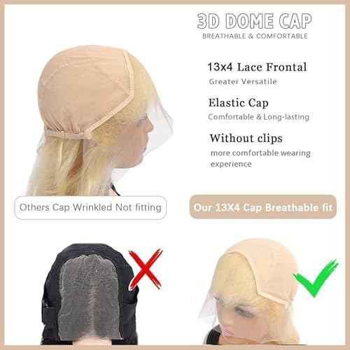 Pre-sewn 13x4 Frontal HD Lace with Elastic Cap ? Body Wave Human Hair Frontal with Baby Hair, Bleach & Dye Friendly, Beginner Friendly 14 Inch 613 Blonde