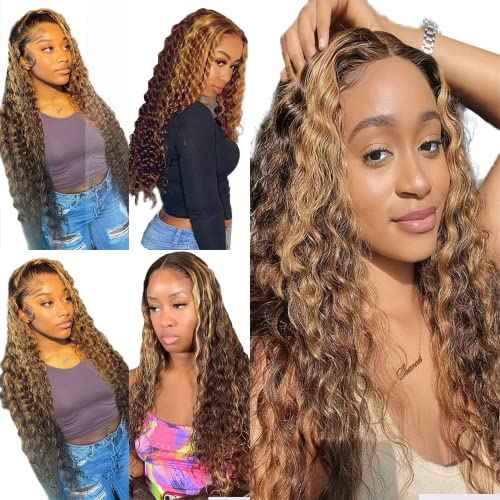 P4/613 Human Hair Bundles Highlight Bundles Human Hair Blonde Deep Wave Bundles Brazilian Human Hair Double Weft Soft And Silky Remy Hair Extensions for Black Women 14 16 18 Inch