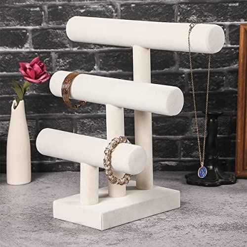 3 Tier Bracelet Holder,Bracelet Displays for Selling,Jewelry Display Stand for Bangles Necklaces Hair ties Scrunchies Watches (Beige)