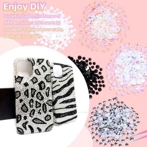12000 Pcs Resin Jelly Rhinestones for Crafting, Multi Sizes Flatback White Black Gems, Resin Rhinestones Bedazzling Crystal with Pickup Tool for DIY Crafts Clothing Shoes Fabric Nail Art