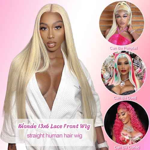 30 Inch 613 Lace Front Wig Human Hair 200 Density Blonde Wig Human Hair Straight 13X6 HD Transparent Lace Front Wigs Human Hair Pre Plucked Blonde 613 HD Lace Frontal Glueless Wigs for Women