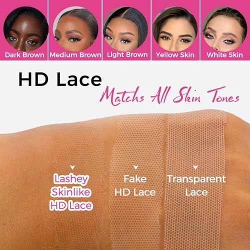 Lashey 5x5 SKINLIKE Real HD Lace Closure Straight, 0.10mm Ultra thin HD Lace Human Hair Closure Pre Bleached Knots Pre Plucked Invisible Hairline 14 Inch Natural Black