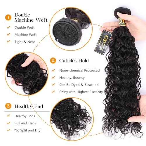 QTHAIR Water Wave Human Hair Bundles (Natural Black,18" 18" 18") 16A Grade 100% Unprocessed Brazilian Virgin Human Hair Weave Wet and Wavy Bundles