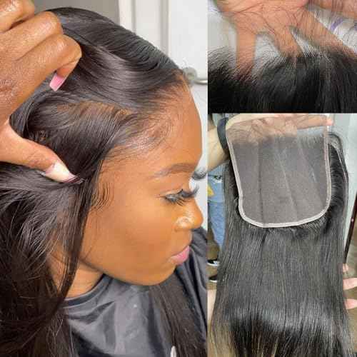 6x6 Lace Closure, Invisible Swiss Transparent HD Lace with Free Part 12A Brazilian Straight Human Hair Closure Pre Plucked with Baby Hair Natural Black 16 Inch