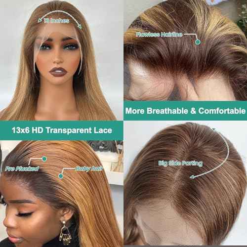 Munx Honey Blonde Lace Front Wig Human Hair Pre Plucked 13x6 Colored Lace Front Wigs for Black Women 180% Density Free Part Human Hair HD Lace Frontal Wigs 22 Inch Full Ends