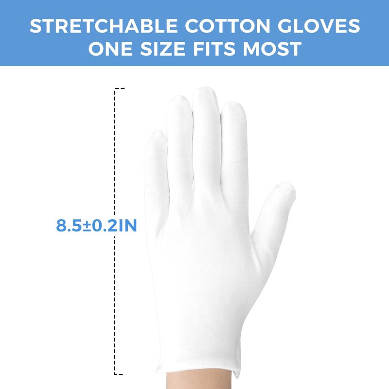 3 Pairs Cotton Gloves for Dry Hands Sleeping, Soft Moisturizing Eczema Gloves Overnight, Stretchable White Gloves Women & Men for Coin Jewelry Silver Inspection Halloween Costume