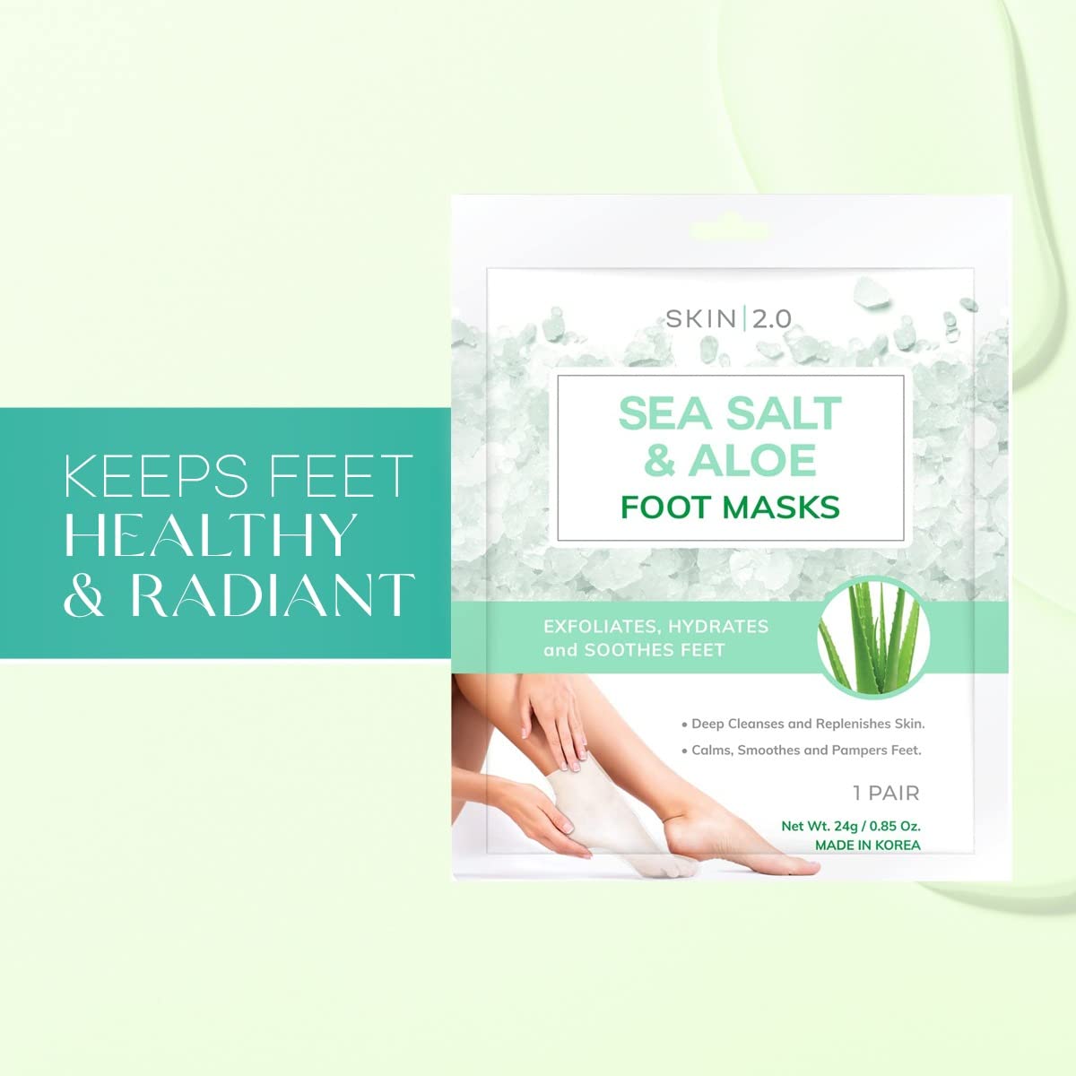 Skin 2.0 Sea Salt & Aloe Foot Masks - Cracked Heel Treatment, Soothing & Hydrating, Exfoliating Foot Mask - Dermatologist Tested Korean Skincare - Clean Beauty, Cruelty-Free, All Skin Types - 3 Pairs