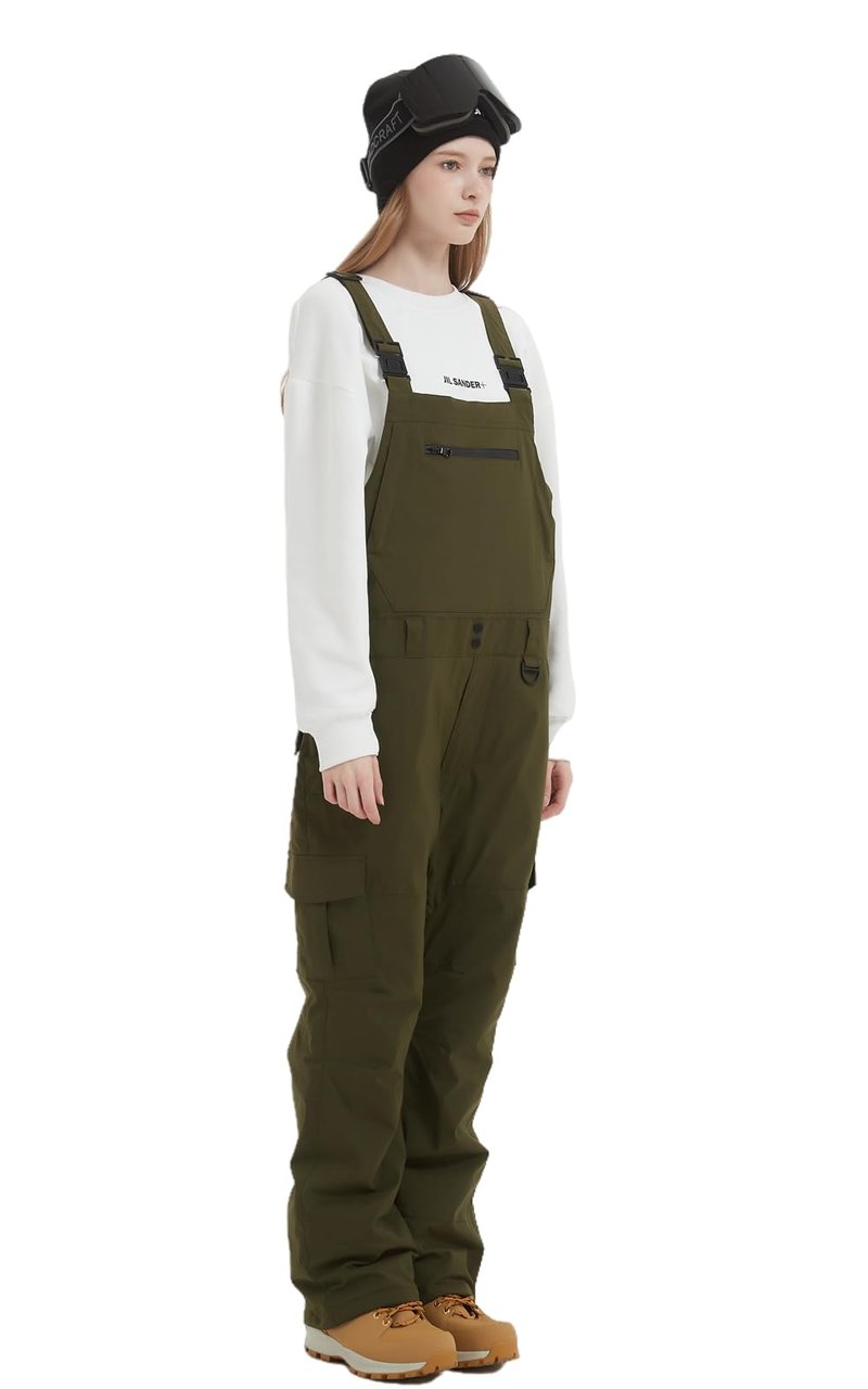 SNBOCON Womens Mens Snow Ski Bibs Pants Adjustable Overalls Windproof Waterproof Jumpsuit Snowboarding Insulated Warm Trousers Winter(S,Olive)