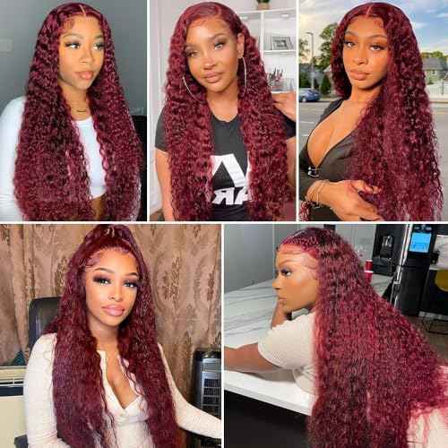 26 28 30 inch CnumGunm Burgundy Bundles #99j Human Hair Bundles Red Deep Wave Bundles Mixed Length 3 Bundles Burgundy Human Hair Bundles #99j Deep Wave Bundles