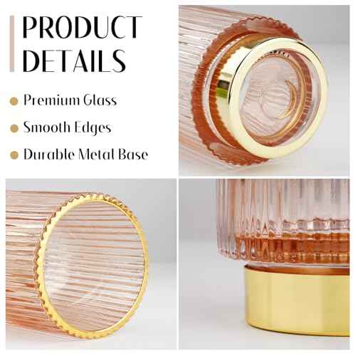 Makeup Brush holder Organizer, Crystal Glass Toothbrush Holders, Striped Make Up Brush Holder for Vanity, Pen Holder for Desk, Vase -Pink (S+L)
