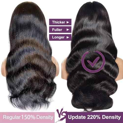 28 Inch 13x6 Lace Front Wigs Human Hair Pre Plucked 220% Density Body Wave HD Lace Front Wigs Human Hair Natural Black Glueless Frontal Wig for Women