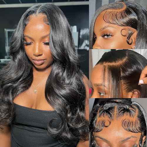 ABALON 13x6 Lace Front Wigs Human Hair Pre Plucked 200% Density Body Wave Wig HD Lace Frontal Wigs Human Hair for Women Natural Color Glueless Wigs Human Hair Pre Plucked 18 Inch