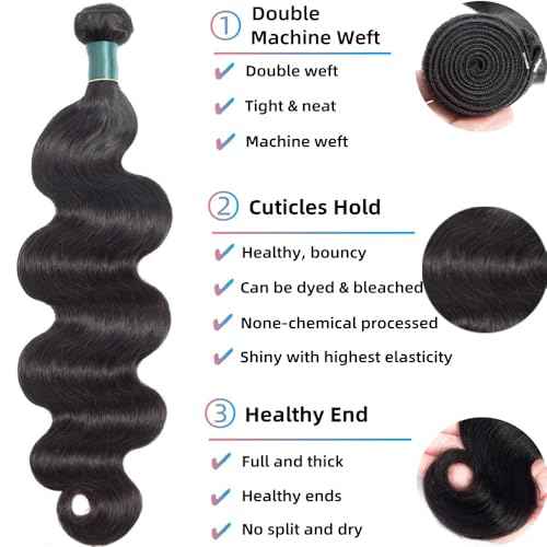 12A Human Hair Bundles Body Wave Bundles Human Hair 18 20 22 Inch 100% Unprocessed Brazilian Virgin Hair Quick Weave Natural Black Hair Extensions