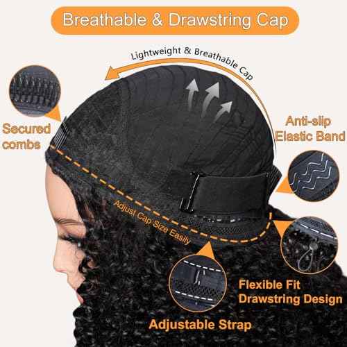 Half Wig Human Hair Kinky Curly Half Wig 3 In 1 Seamless Flip Over Glueless Wig 16 Inch Curly Wigs Human Hair with Drawstring Invisible Hairline Beginner Friendly 200 Density Curly Wig Headband Wig