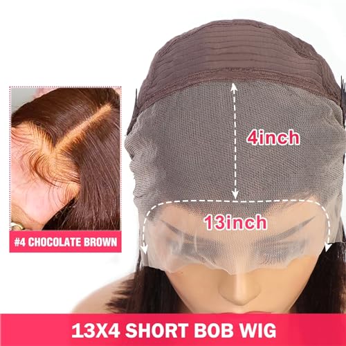 Glueless Bob Wig Human Hair Pre Plucked 14 Inch 13x4 Lace Front Bob Wig Human Hair Glueless Wigs for Black Women Straight Chocolate Brown Lace Frontal Wig 180% Density Colored Human Hair Wig Bob