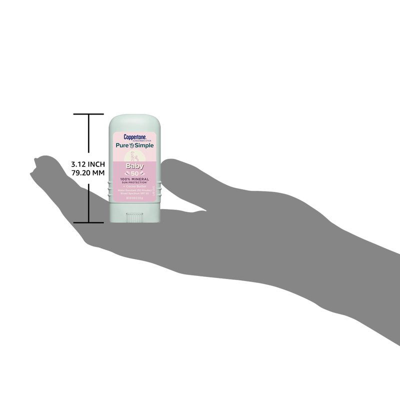 Coppertone Pure and Simple Baby Sunscreen Stick SPF 50, Zinc Oxide Mineral Sunscreen for Baby, Body and Face, 0.49 Oz Stick