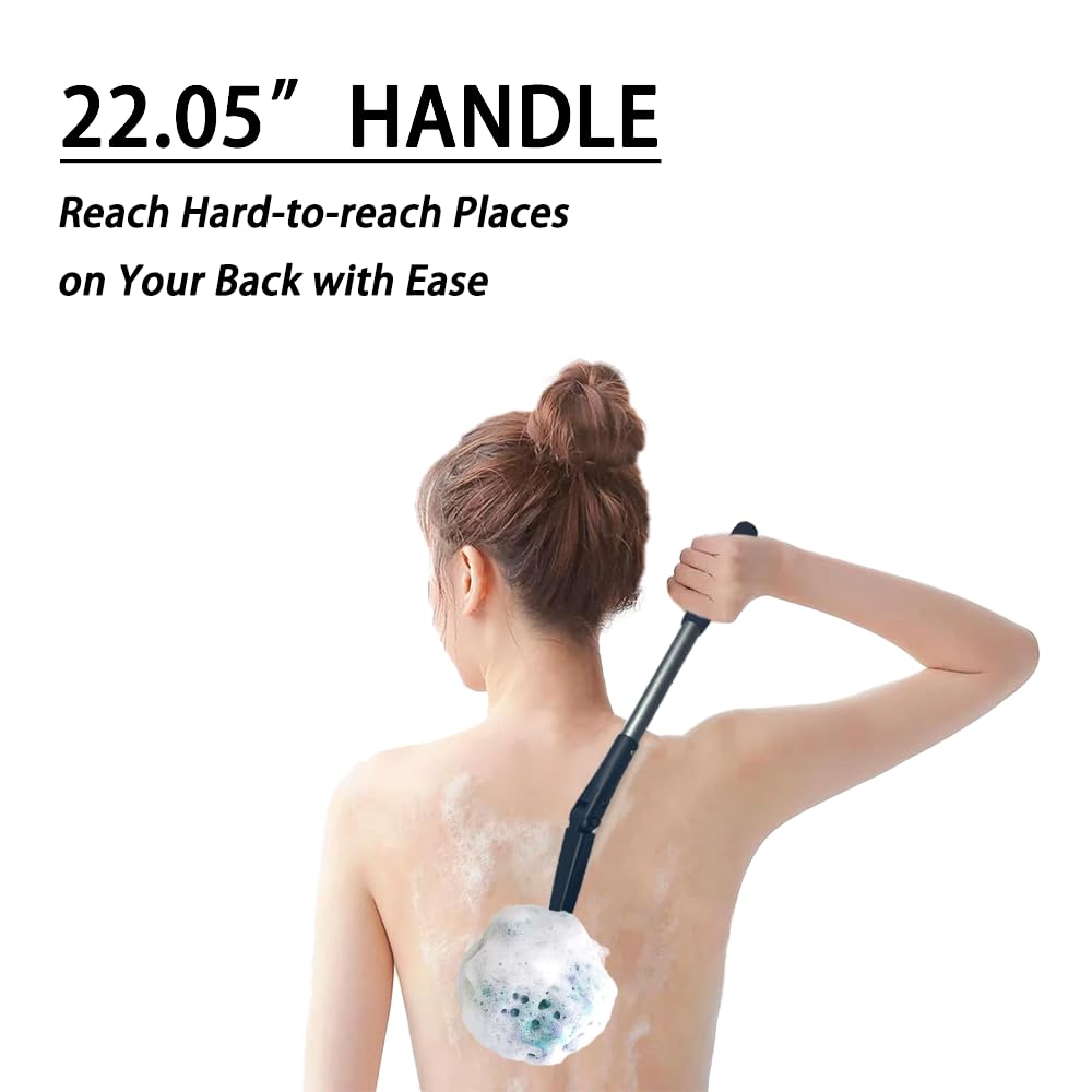 EASACE Long Handled Loofah with Sponges by Shower,Back Scrubber & Bath Sponges,Body Exfoliator Luffa on a Stick,for Elderly & Disabled, Soft Loofah for Bathing Men & Women