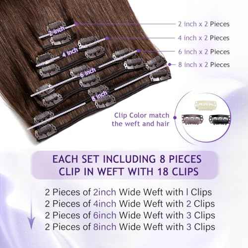 Clip in Hair Extensions Real Human Hair, 24inch 120g, 100% Brazilian Remy Human Hair Clip ins for Women, Straight Seamless Double Weft Hair Extensions, Invisible 8pcs, #4 Chocolate Brown