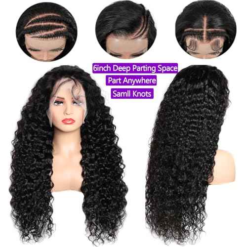 Lemoda 13x6 Water Wave Lace Front Wigs Human Hair 20 inch HD Lace Brazilian 15A Deep Wave Frontal Wigs 180% Density 13x6 Curly Human Hair Wig with Baby Hair Glueless Water Wave Wig For Black Women